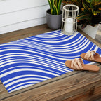  Wavy Stripes XXXIV - Bright Blue Outdoor Rug Gallery Image 2