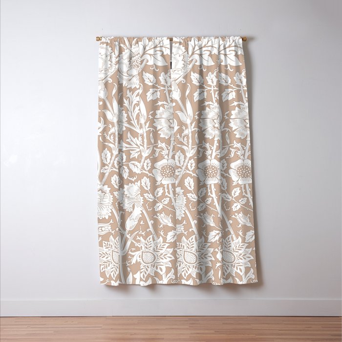 William Morris Vintage Pink & Rose Floral Warm Beige White  Window Curtain Gallery Image 3