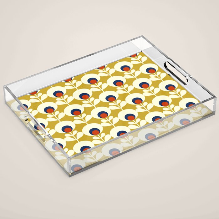 Flowers geometry mustard - retro pattern no3 Acrylic Tray Gallery Image 1