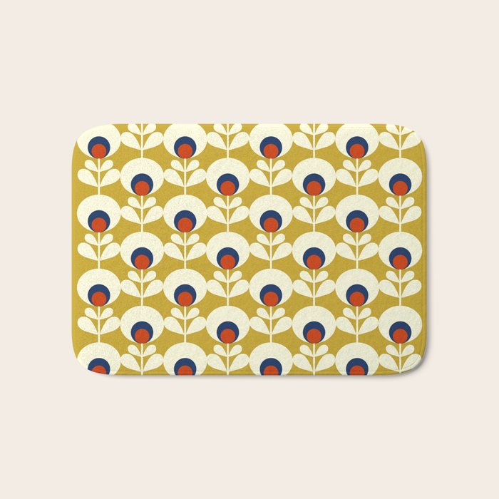 Flowers geometry mustard - retro pattern no3 Bath Mat Gallery Image 1