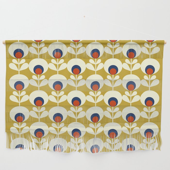 Flowers geometry mustard - retro pattern no3 Wall Hanging Gallery Image 1