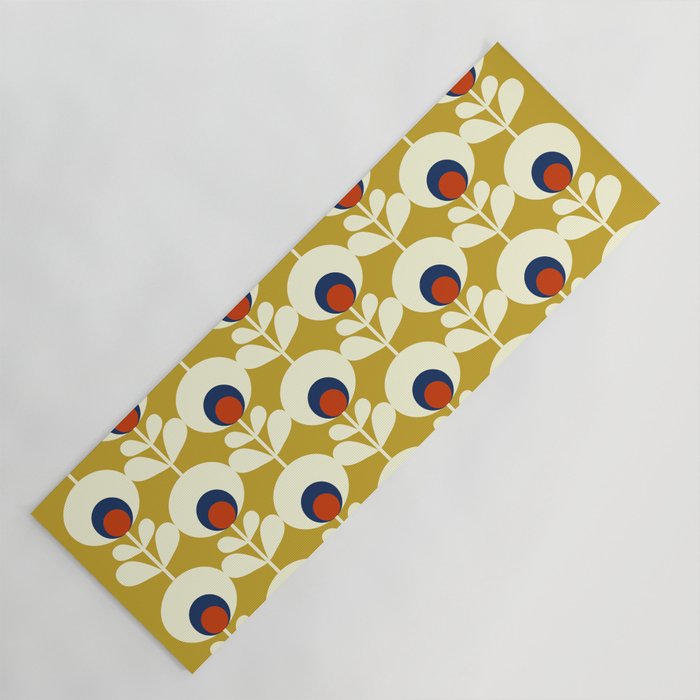 Flowers geometry mustard - retro pattern no3 Yoga Mat Gallery Image 1