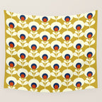 Flowers geometry mustard - retro pattern no3 Wall Tapestry Gallery Image 4
