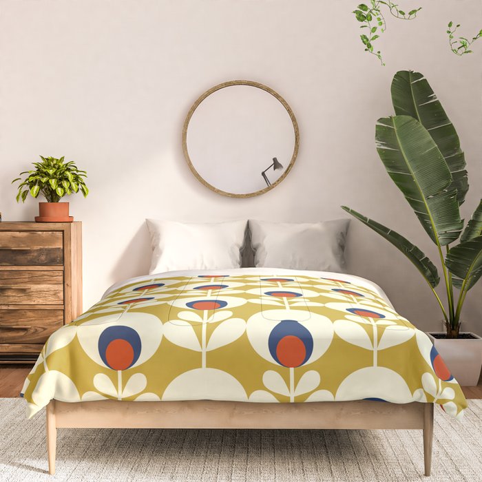 Flowers geometry mustard - retro pattern no3 Comforter Gallery Image 3