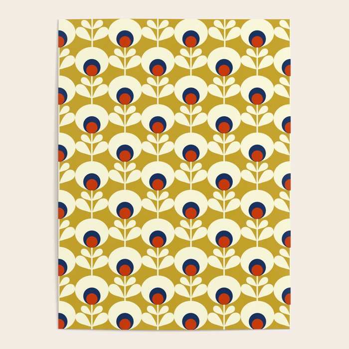Flowers geometry mustard - retro pattern no3 Poster Gallery Image 1