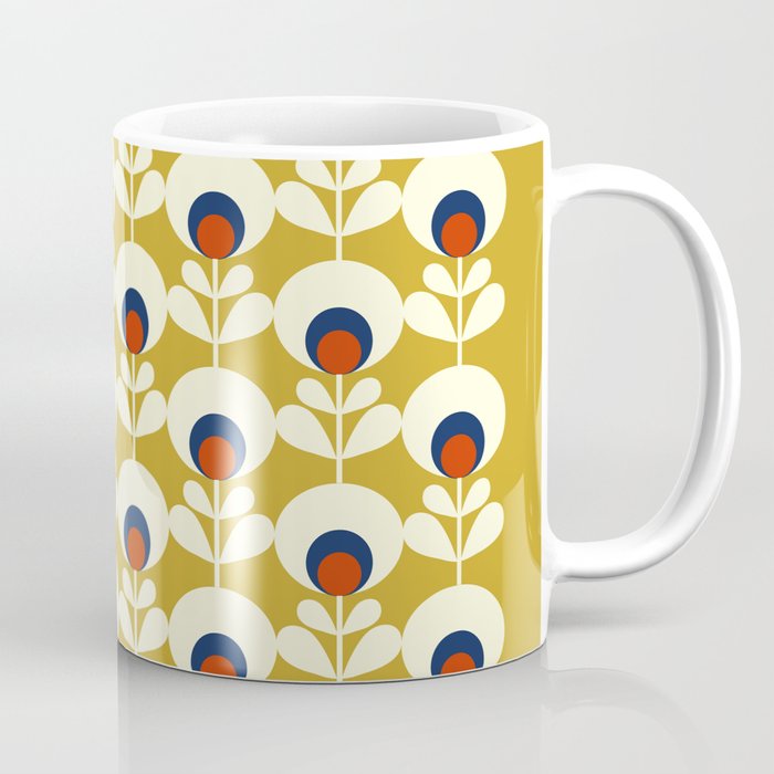 Flowers geometry mustard - retro pattern no3 Coffee Mug Gallery Image 1