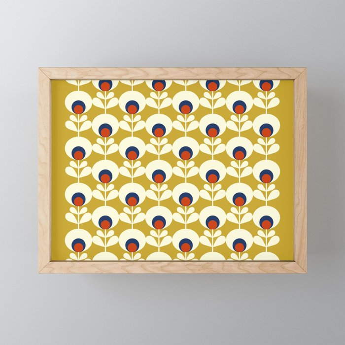 Flowers geometry mustard - retro pattern no3 Mini Art Print Gallery Image 1