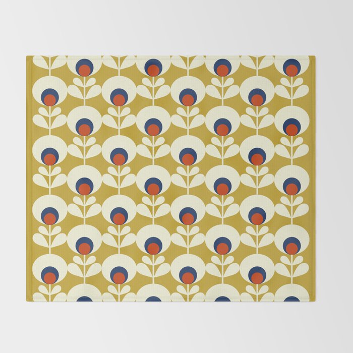 Flowers geometry mustard - retro pattern no3 Throw Blanket Gallery Image 2