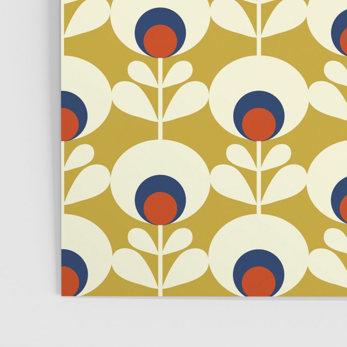 Flowers geometry mustard - retro pattern no3 Poster Gallery Image 3