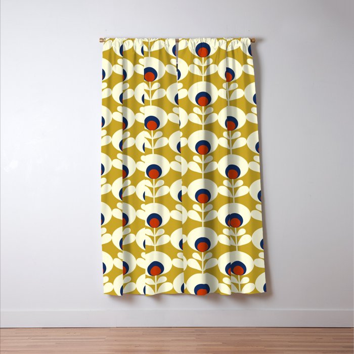 Flowers geometry mustard - retro pattern no3 Window Curtain Gallery Image 3