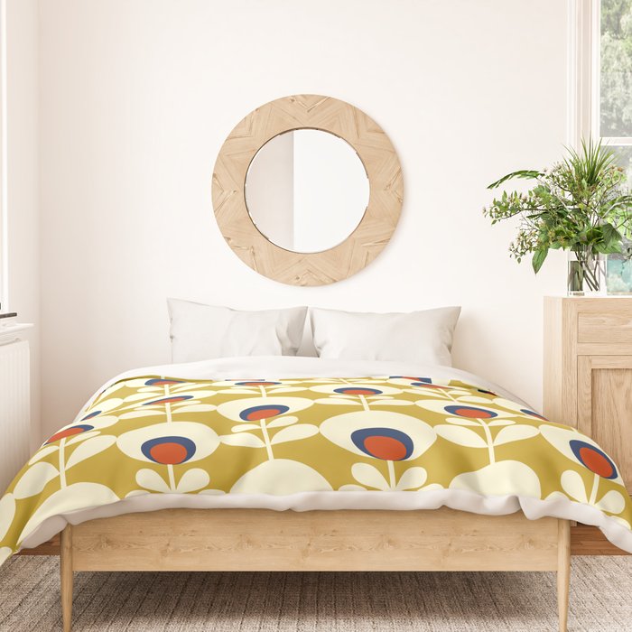 Flowers geometry mustard - retro pattern no3 Duvet Cover Gallery Image 3