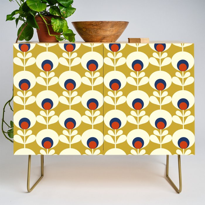 Flowers geometry mustard - retro pattern no3 Credenza Gallery Image 1