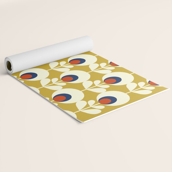 Flowers geometry mustard - retro pattern no3 Yoga Mat Gallery Image 2
