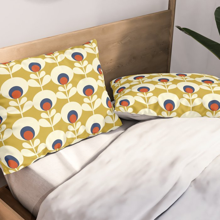 Flowers geometry mustard - retro pattern no3 Pillow Sham Gallery Image 2