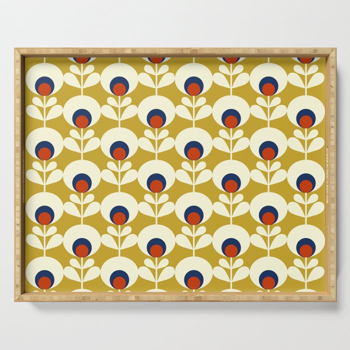 Flowers geometry mustard - retro pattern no3 Serving Tray Gallery Image 1