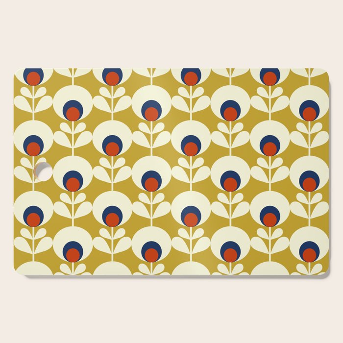 Flowers geometry mustard - retro pattern no3 Cutting Board Gallery Image 1