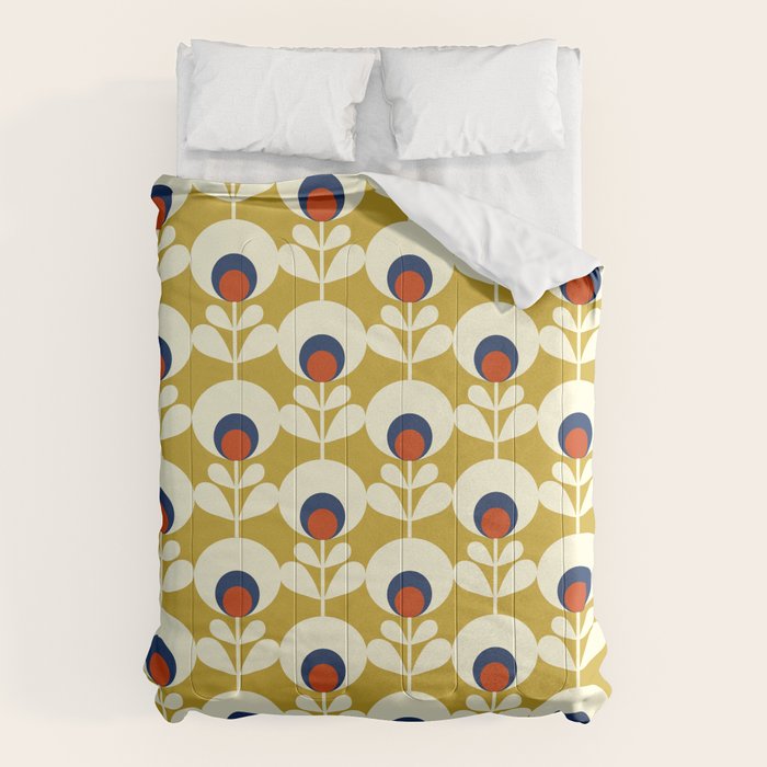Flowers geometry mustard - retro pattern no3 Comforter Gallery Image 1