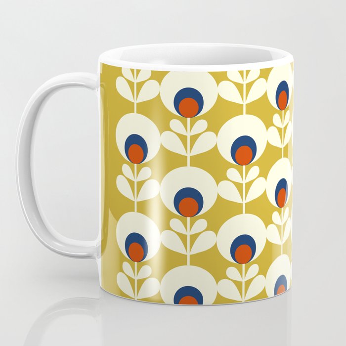 Flowers geometry mustard - retro pattern no3 Coffee Mug Gallery Image 3