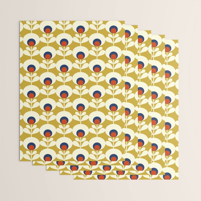 Flowers geometry mustard - retro pattern no3 Wrapping Paper Gallery Image 3