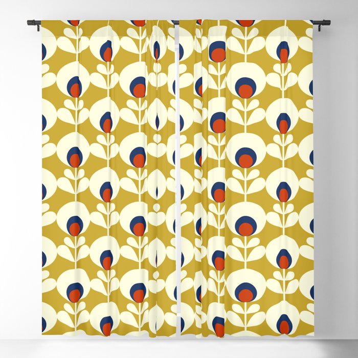 Flowers geometry mustard - retro pattern no3 Window Curtain Gallery Image 5