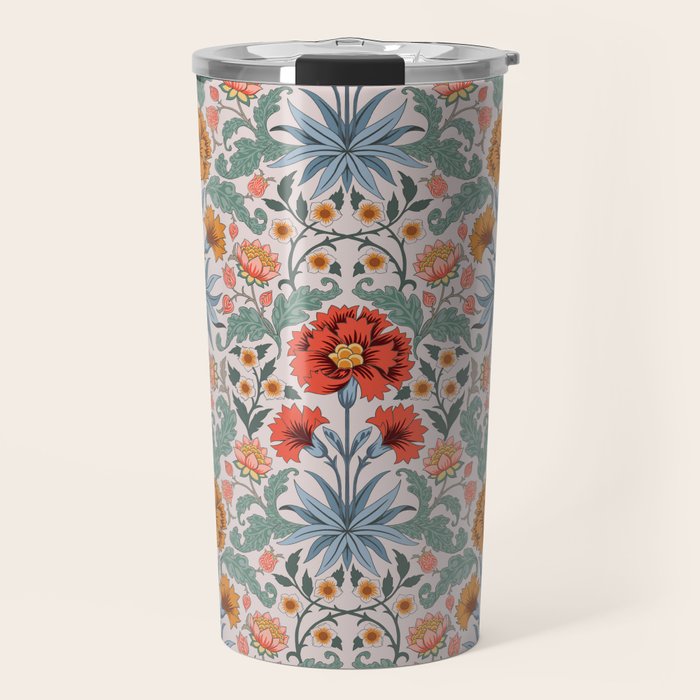  Victorian Botanicals - Carnation in Red and Blue Travel Mug Gallery Image 1