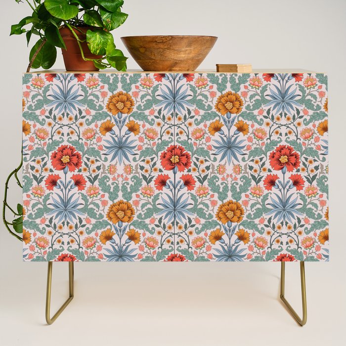  Victorian Botanicals - Carnation in Red and Blue Credenza Gallery Image 1