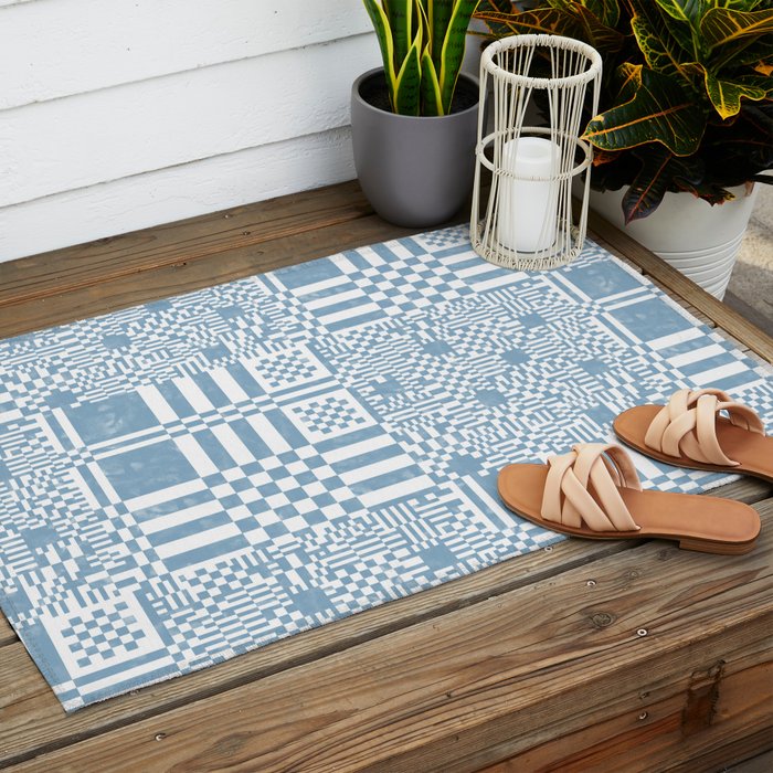 Retro Checkered Squares B Outdoor Rug Gallery Image 2