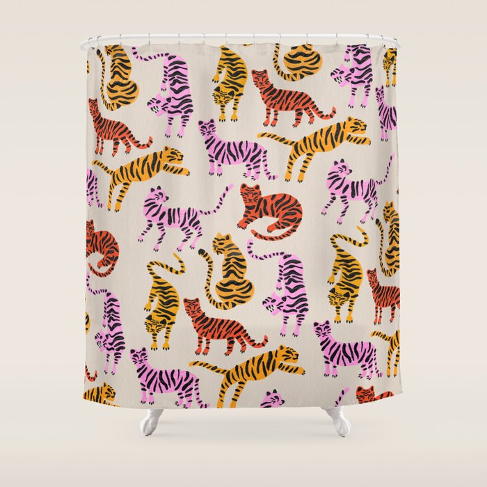 Tiger Collection - Pink & Yellow Palette Shower Curtain Gallery Image 1