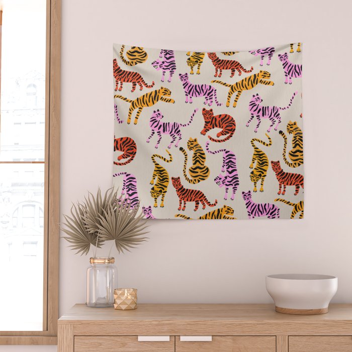 Tiger Collection - Pink & Yellow Palette Wall Tapestry Gallery Image 2