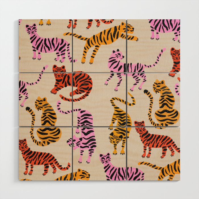 Tiger Collection - Pink & Yellow Palette Wood Wall Art Gallery Image 1
