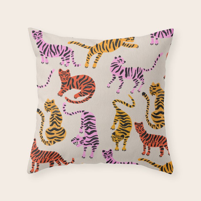 Tiger Collection - Pink & Yellow Palette Throw Pillow Gallery Image 1