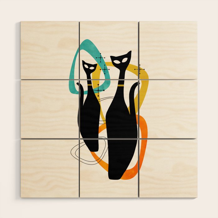 Mid Century Atomic Cats Wood Wall Art Gallery Image 1