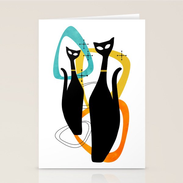 Mid Century Atomic Cats Stationery Card Gallery Image 2