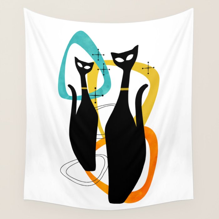 Mid Century Atomic Cats Wall Tapestry Gallery Image 4