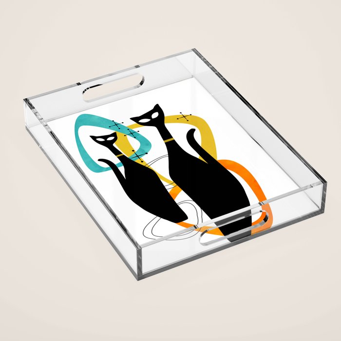 Mid Century Atomic Cats Acrylic Tray Gallery Image 1