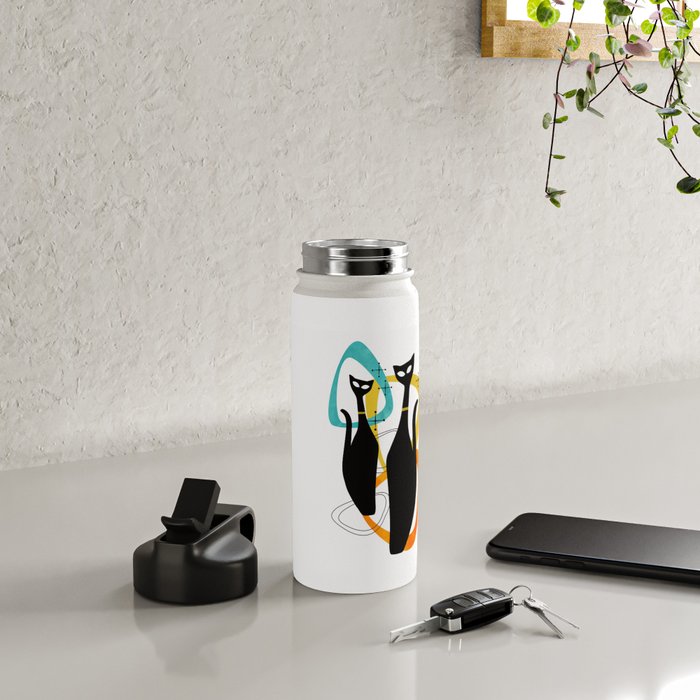 Mid Century Atomic Cats Water Bottle Gallery Image 4