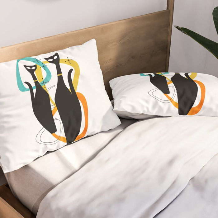Mid Century Atomic Cats Pillow Sham Gallery Image 2