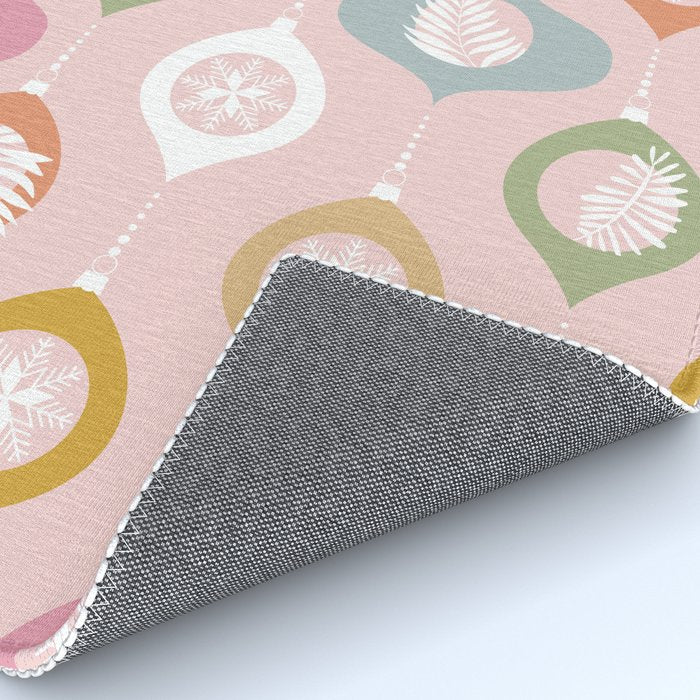 Retro Christmas Baubles Pattern on Pastel Pink Rug Gallery Image 4
