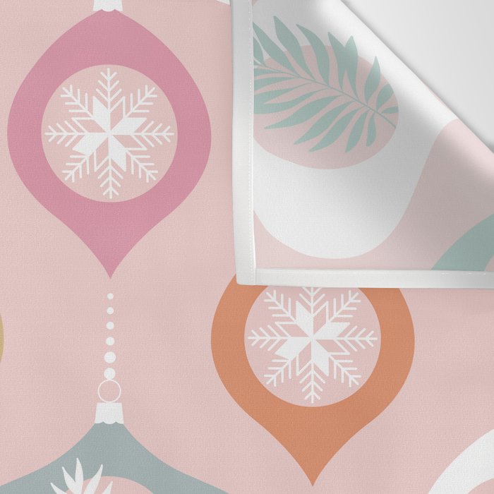 Retro Christmas Baubles Pattern on Pastel Pink Wall Tapestry Gallery Image 3