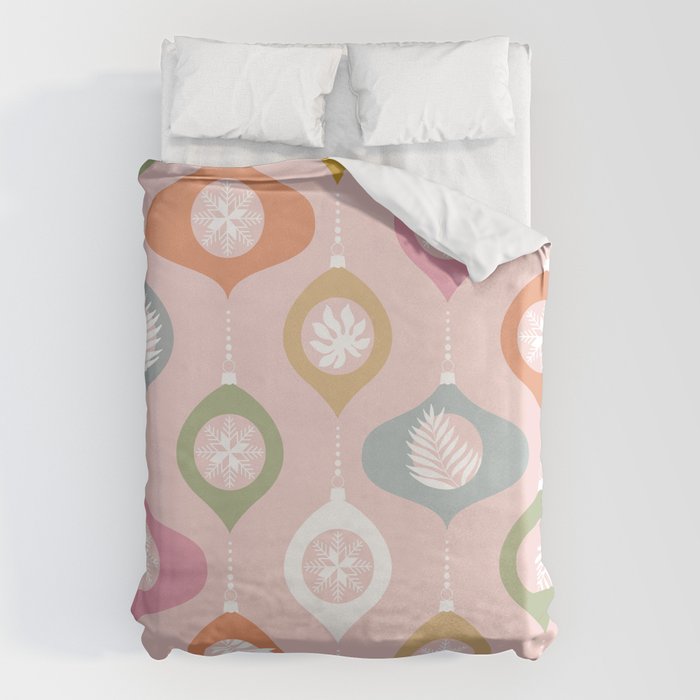 Retro Christmas Baubles Pattern on Pastel Pink Duvet Cover Gallery Image 6