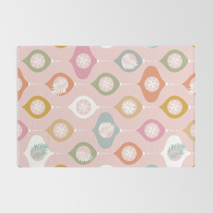 Retro Christmas Baubles Pattern on Pastel Pink Rug Gallery Image 2