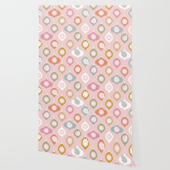 Retro Christmas Baubles Pattern on Pastel Pink Wallpaper Gallery Image 2