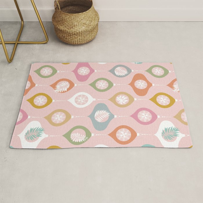 Retro Christmas Baubles Pattern on Pastel Pink Rug Gallery Image 1