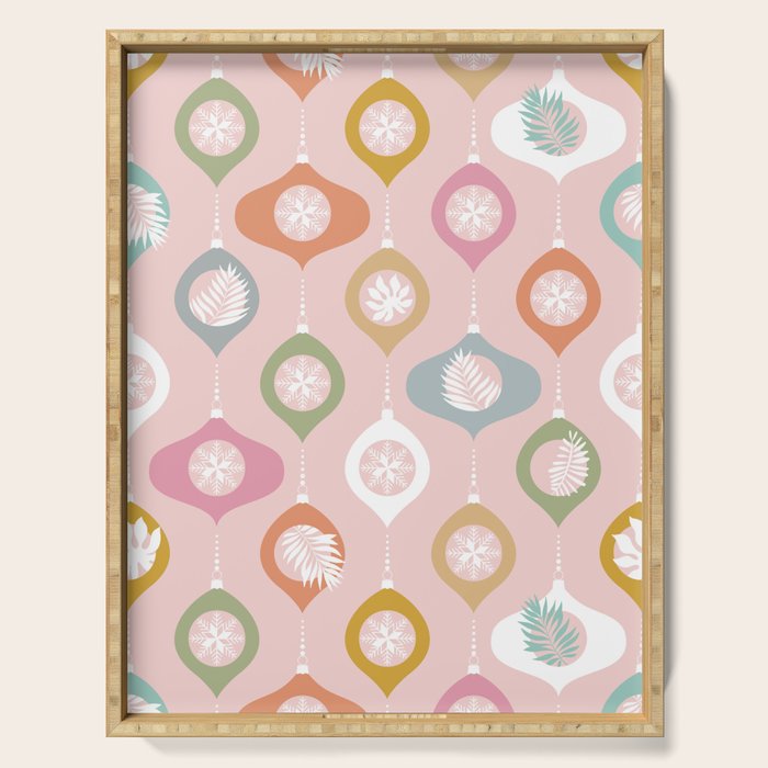 Retro Christmas Baubles Pattern on Pastel Pink Serving Tray Gallery Image 1