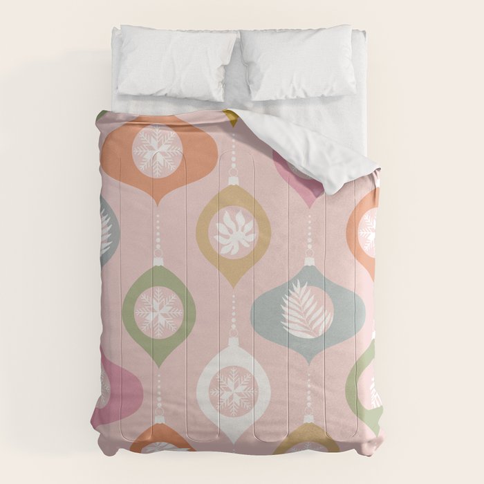 Retro Christmas Baubles Pattern on Pastel Pink Comforter Gallery Image 6