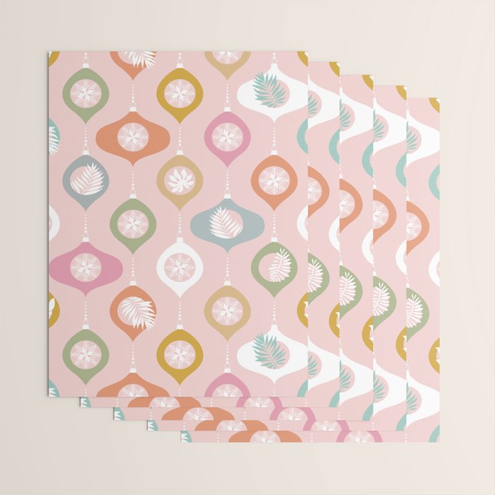Retro Christmas Baubles Pattern on Pastel Pink Wrapping Paper Gallery Image 3