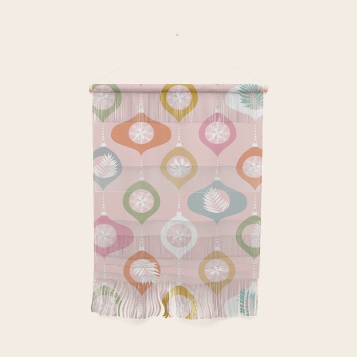 Retro Christmas Baubles Pattern on Pastel Pink Wall Hanging Gallery Image 1