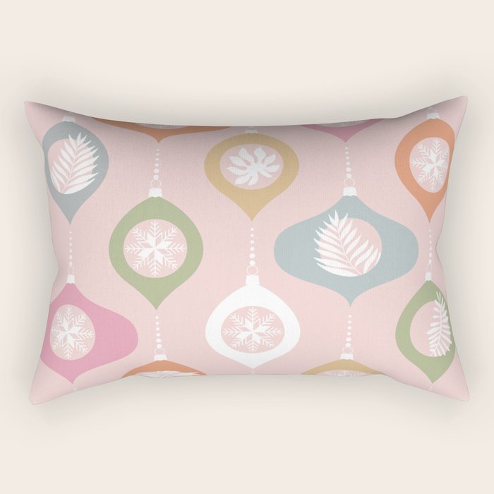 Retro Christmas Baubles Pattern on Pastel Pink Rectangular Pillow Gallery Image 2