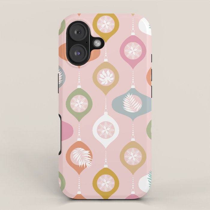 Retro Christmas Baubles Pattern on Pastel Pink iPhone Case Gallery Image 1