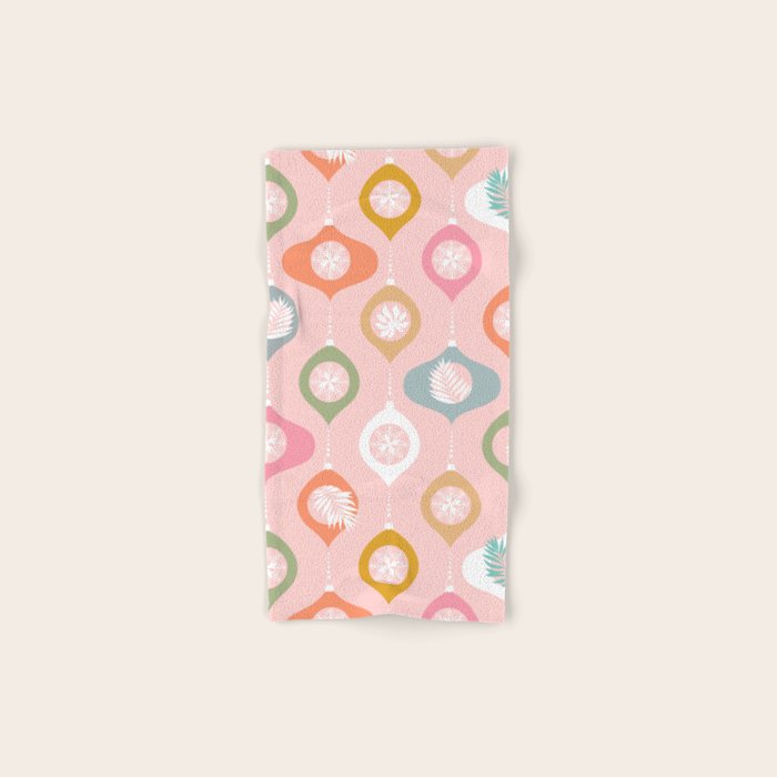 Retro Christmas Baubles Pattern on Pastel Pink Bath Towel Gallery Image 1